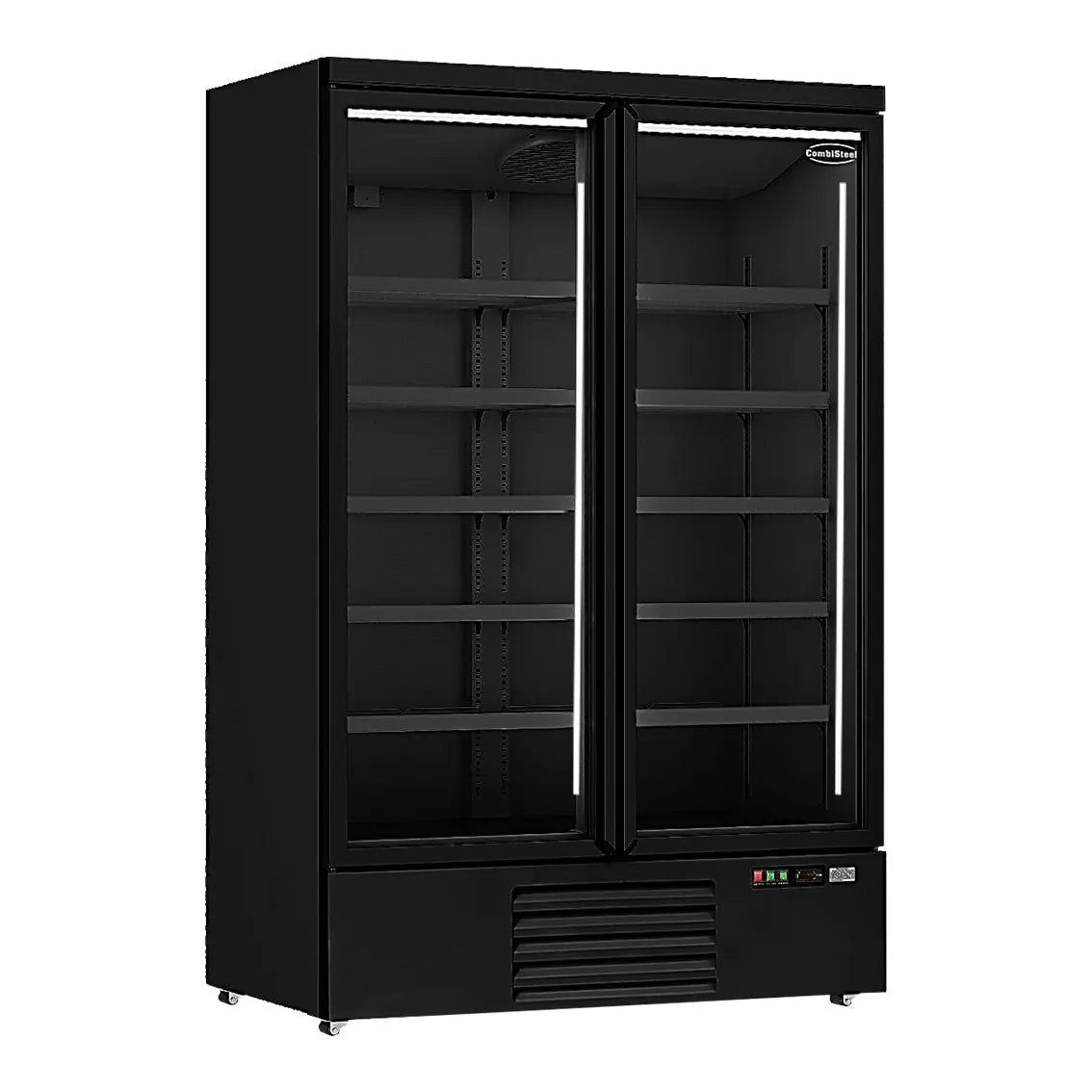 Profi-Kühlregal (B126xT71xH200cm) in Schwarz mit zwei Glastüren und 1000L Fassungsvermögen