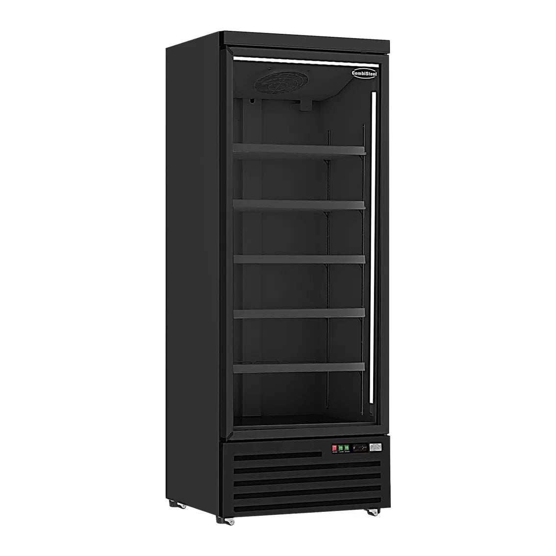 Profi-Kühlregal (B75xT71xH200cm) in Schwarz mit einer Glastür und 600L Fassungsvermögen