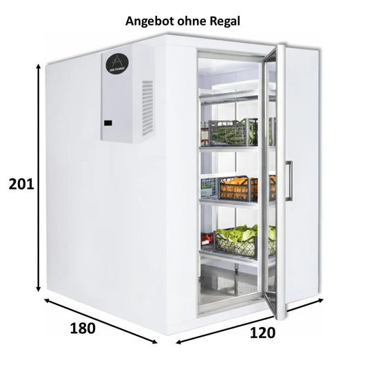 Kompakte Kühlzelle 120x180x201cm mit Aggregat, geeignet für Gastronomie und kleine Märkte, Komplettpaket inkl. Montage und Lieferung.