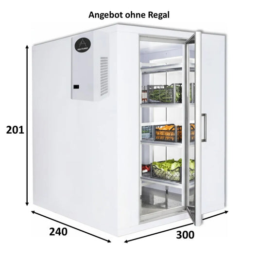 Kompakte Kühlzelle 300x240x201cm mit Aggregat, geeignet für Gastronomie und kleine Märkte, Komplettpaket inkl. Montage und Lieferung.