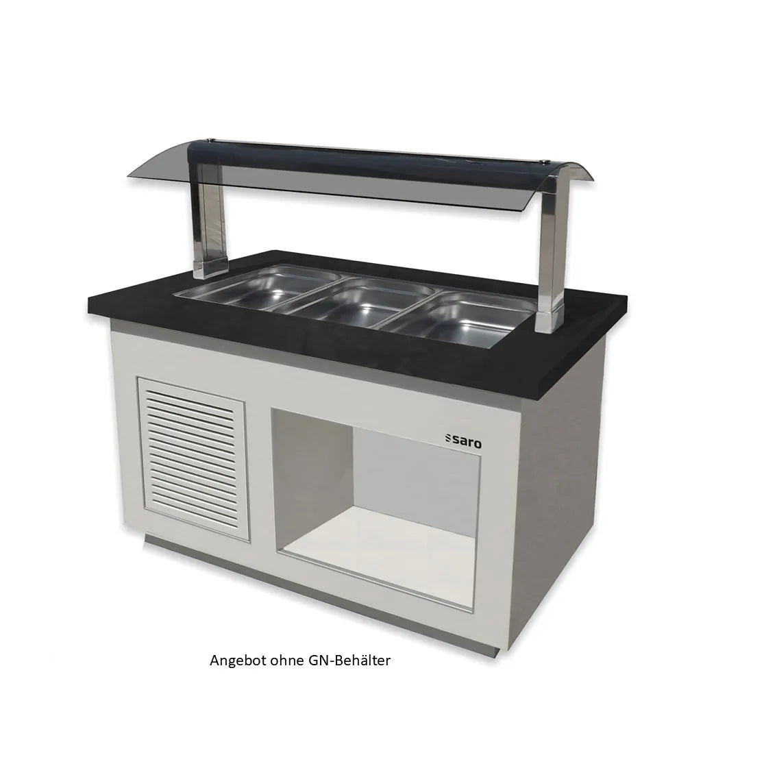 Salatbuffets in Hochglanzweiß, PREMIUM LINE, mit Kapazität für 3x 1/1 GN-Behälter und schwarzer Granitplatte.